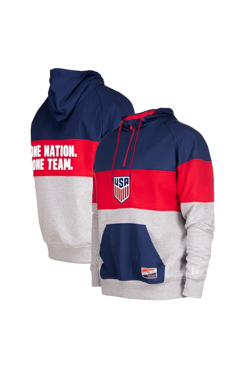 Men's 5th & Ocean by New Era Navy/Gray USMNT Raglan Quarter-Zip Hoodie, Alternate, color, Navy