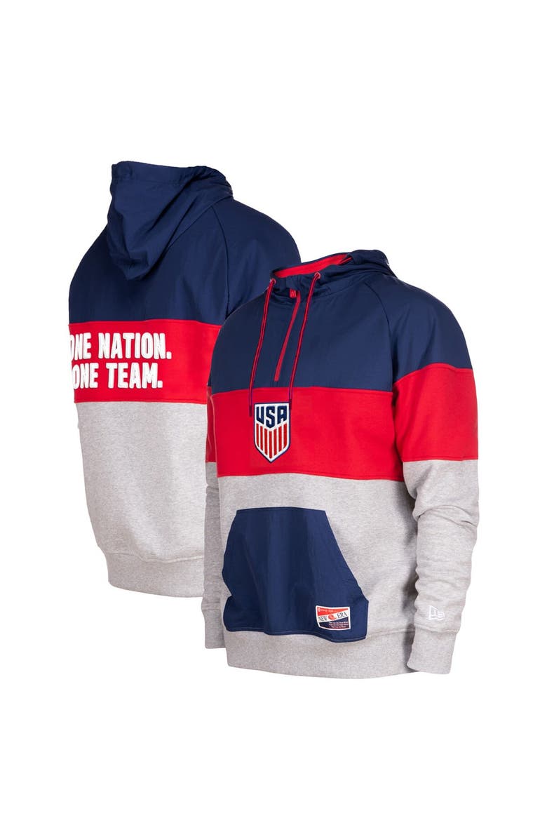 5TH AND OCEAN BY NEW ERA Men's 5th & Ocean by New Era Navy/Gray USMNT Raglan Quarter-Zip Hoodie, Alternate, color, Navy