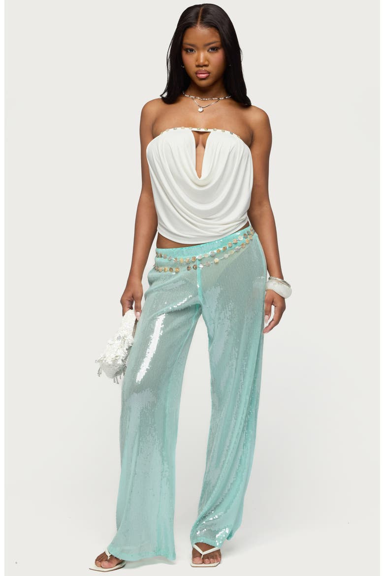 Avalee Sequin Low Rise Wide Leg Pants, Alternate, color, AQUA