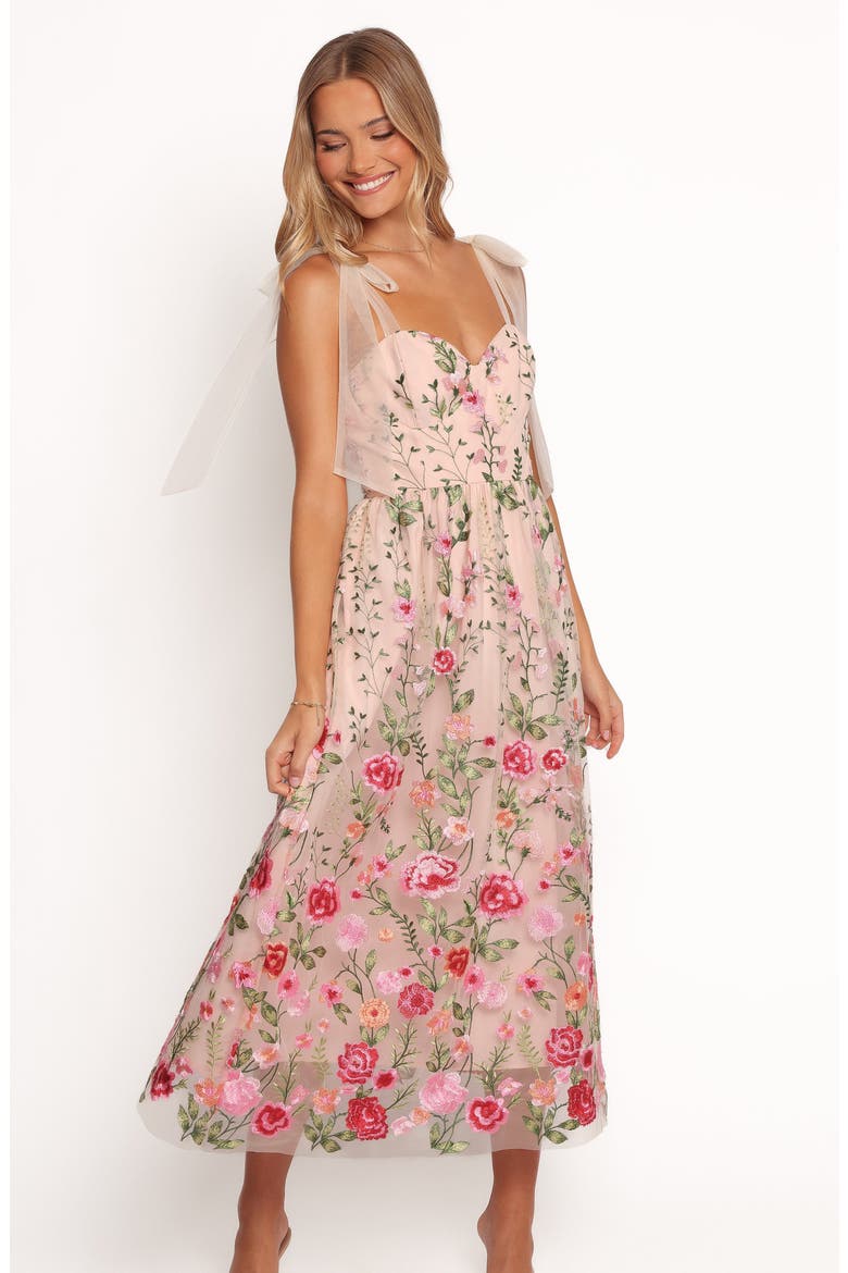 Mirabel Embroidered Tie Strap Maxi Dress, Alternate, color, MULTI FLORAL
