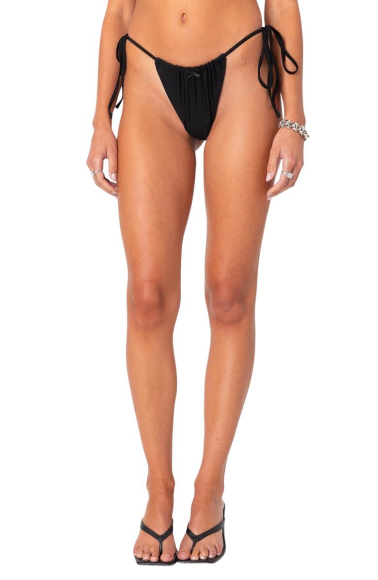 EDIKTED Darling Side Tie Bikini Bottoms, Main, color, Black