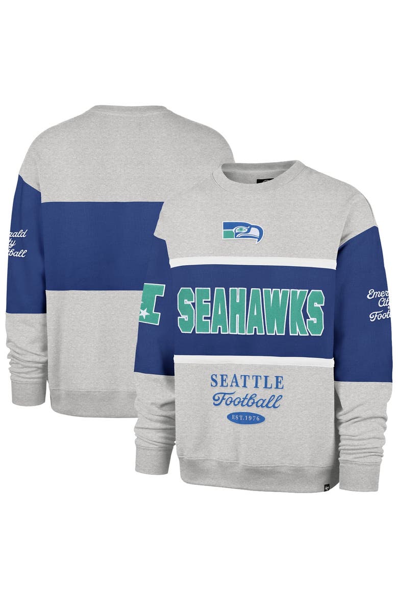 Men's '47 Royal/Heather Gray Seattle Seahawks Blockfield Maximalist Sweatshirt, Main, color, Royal
