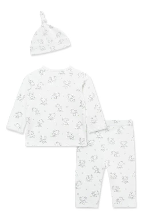 Little Me Elephants Take Me Home 3-piece Organic Cotton Cardigan & Pants Set In Gray