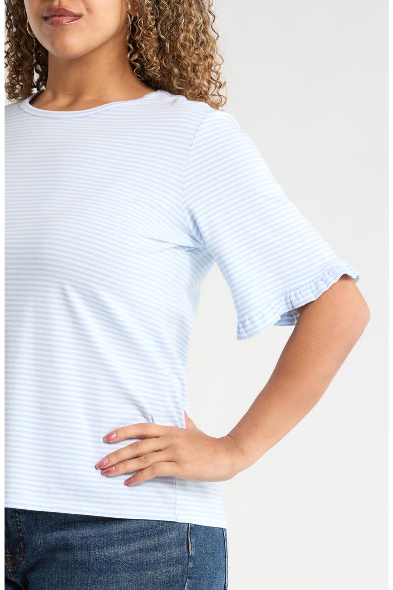 Stripe Frill Sleeve Stretch Cotton Top, Alternate, color, BREEZE BLUE/ NATURAL WHITE