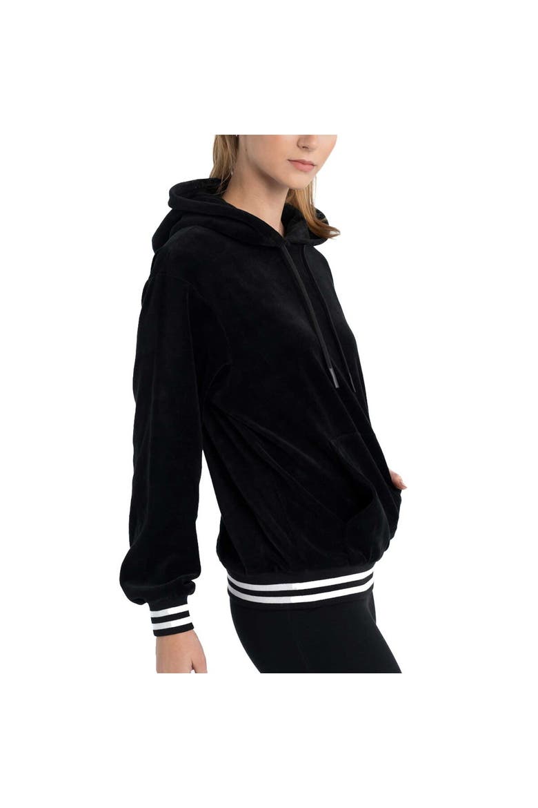 Women's Lusso Black Chicago Bulls Nellie Oversized Velour Pullover Hoodie, Alternate, color, Black