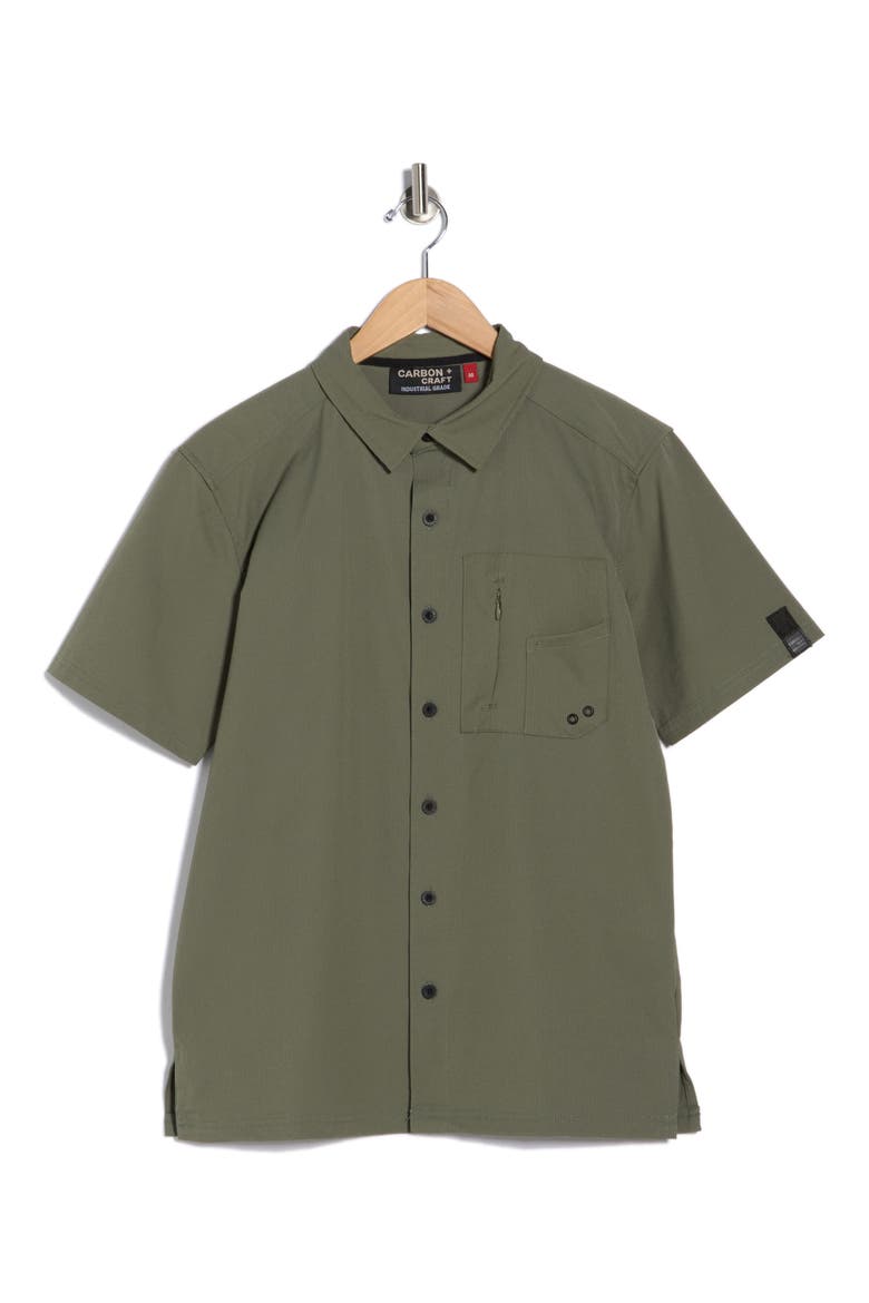 Water Resistant Technical Short Sleeve Button-Up Shirt, Alternate, color, OLIVE