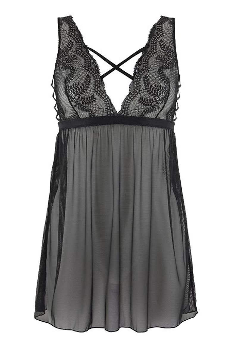 Women's Strappy Lace Babydoll, Alternate, color, Black
