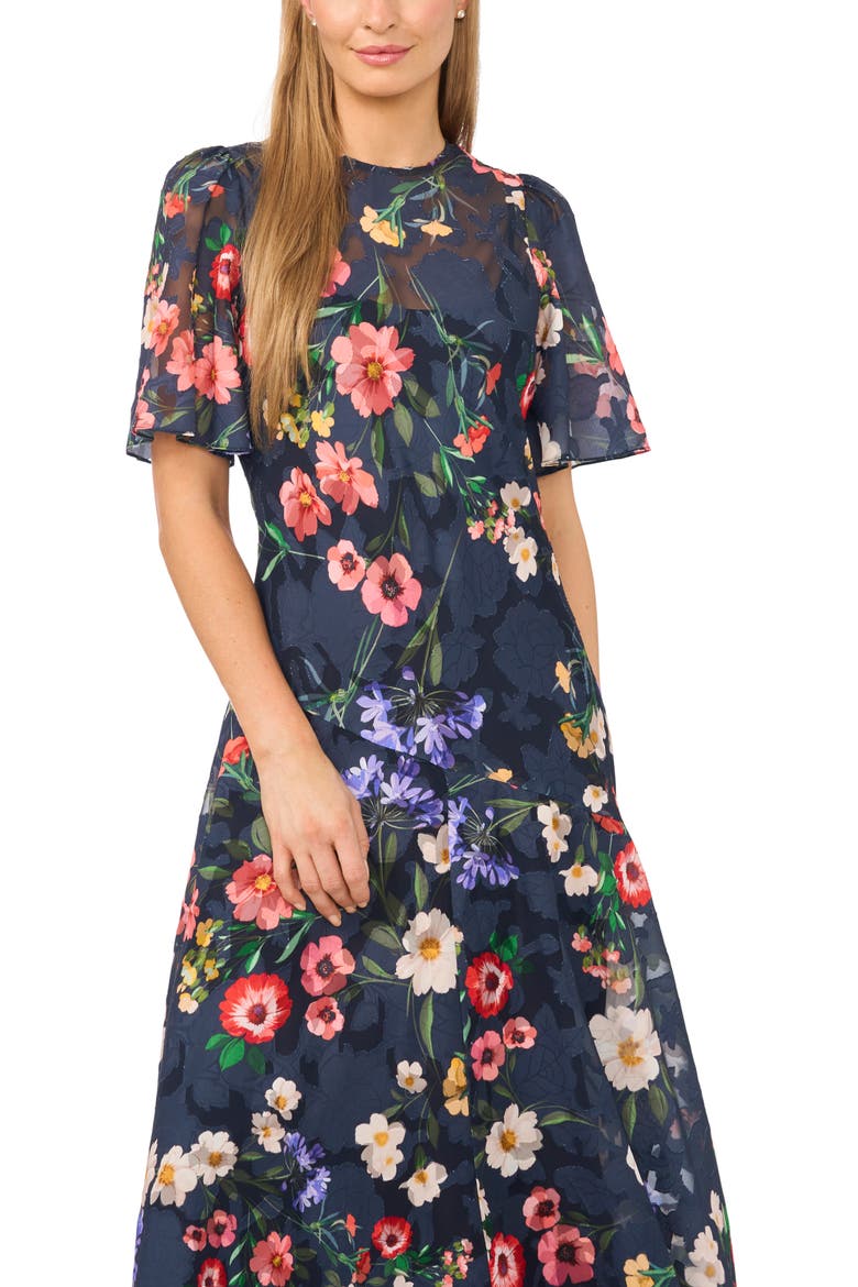 Lucie Flutter Sleeve Midi Dress, Alternate, color, INDIGO NIGHT
