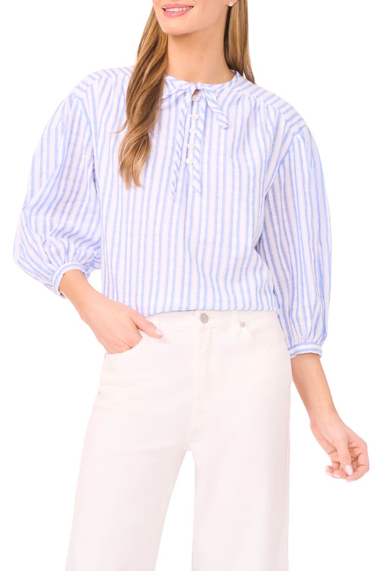 Rochelle Stripe Cotton Top, Main, color, BLUE SURF