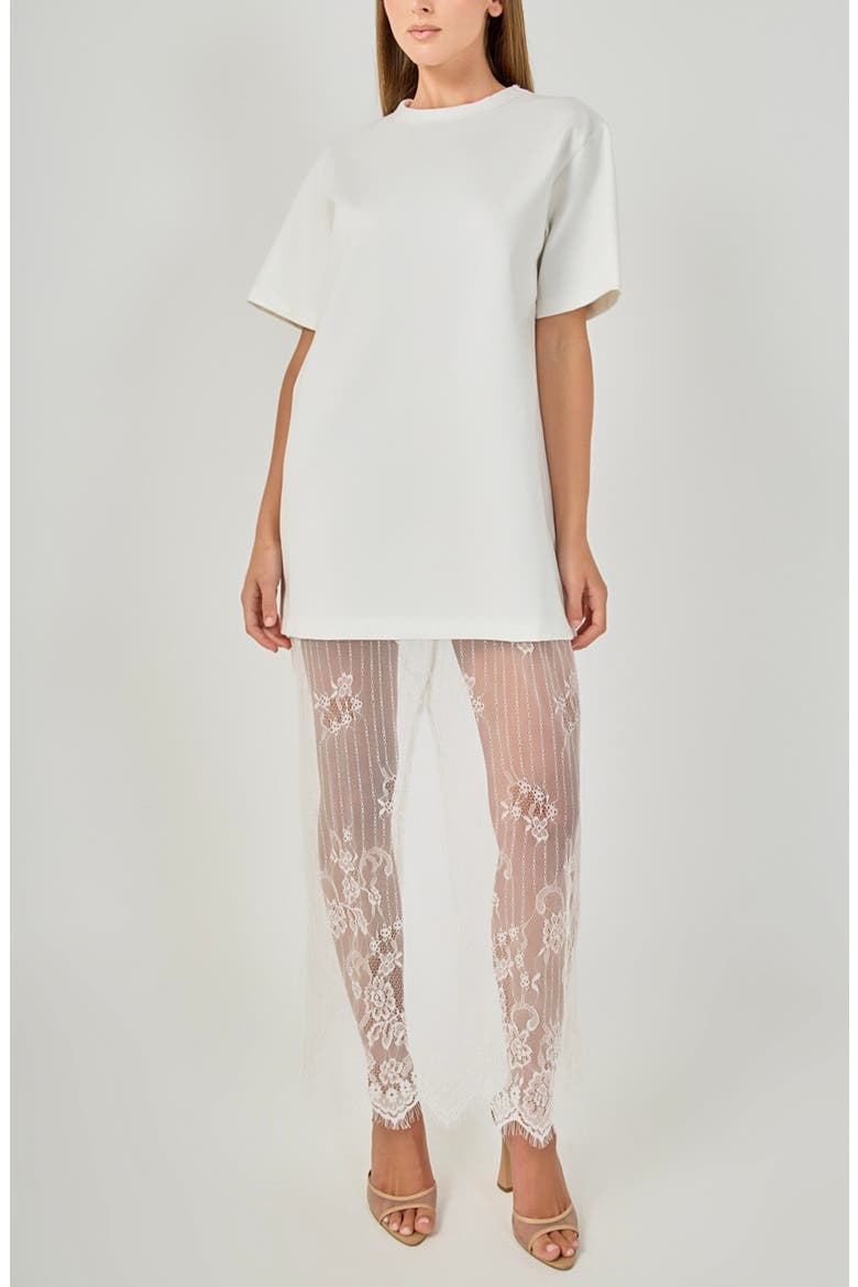 Mixed Lace T-Shirt Midi Dress, Main, color, OFF WHITE