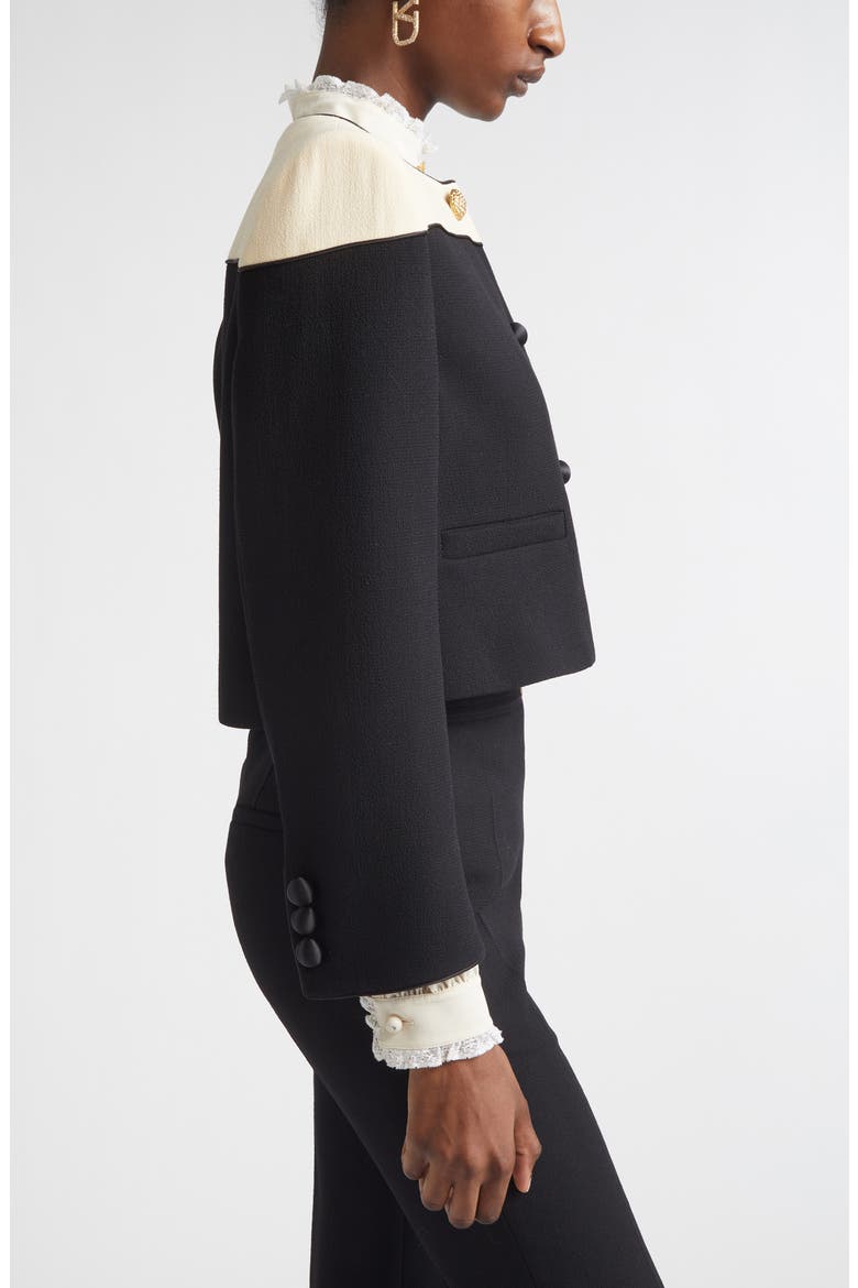 Colorblock Crop Wool Crepe Jacket, Alternate, color, BLACK/ CREAM