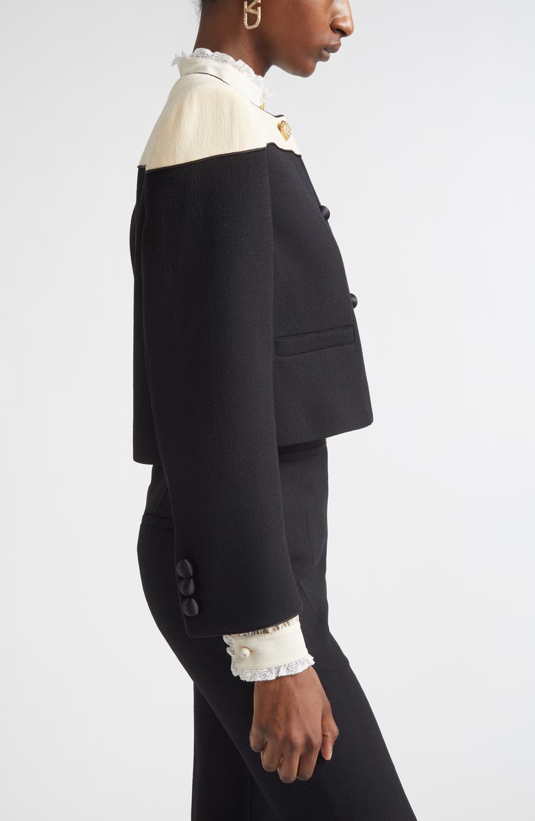 Valentino Colorblock Crop Wool Crepe Jacket, Alternate, color, Black/ Cream