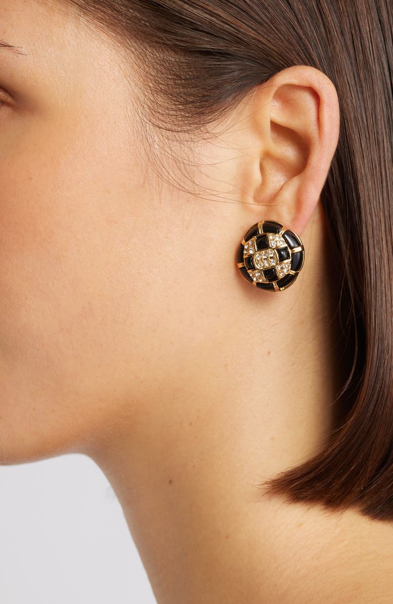 Kenneth Jay Lane Black Button Clip-On Earrings, Alternate, color, Gold