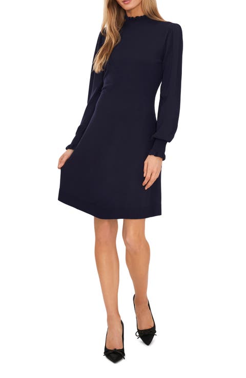 Mock Neck Long Sleeve Fit & Flare Sweater Dress