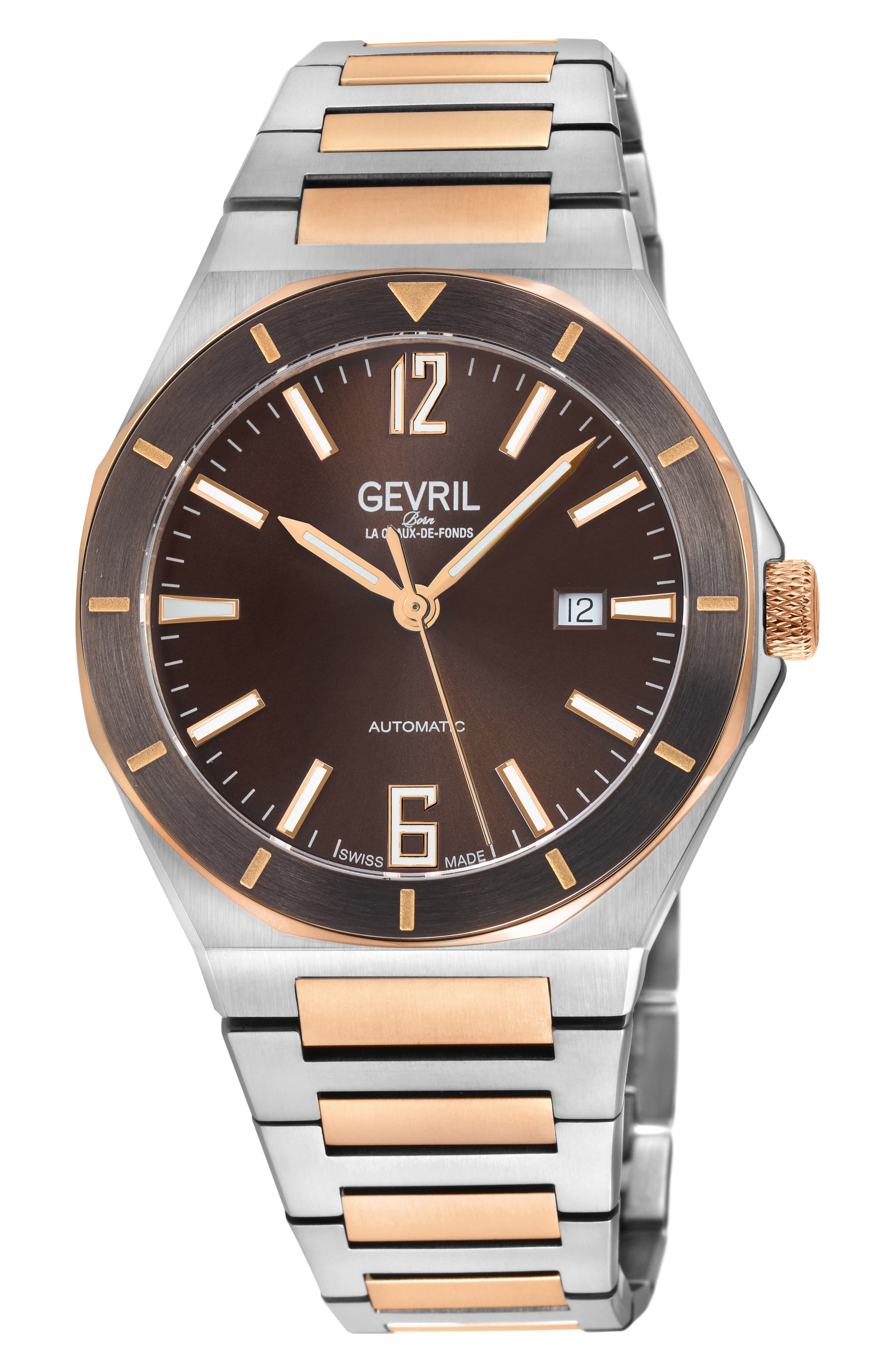 GEVRIL High Line Two-Tone Goldtone Plated Automatic Bracelet Watch, 43mm