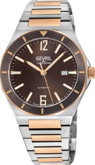 GEVRIL High Line Two-Tone Goldtone Plated Automatic Bracelet Watch, 43mm