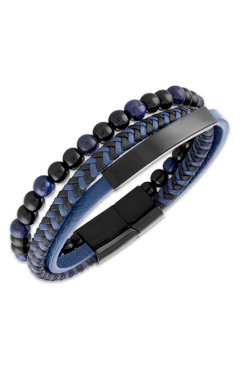 Esquire Men's Onyx Beaded Braided Leather Bracelet, Alternate, color, Blue