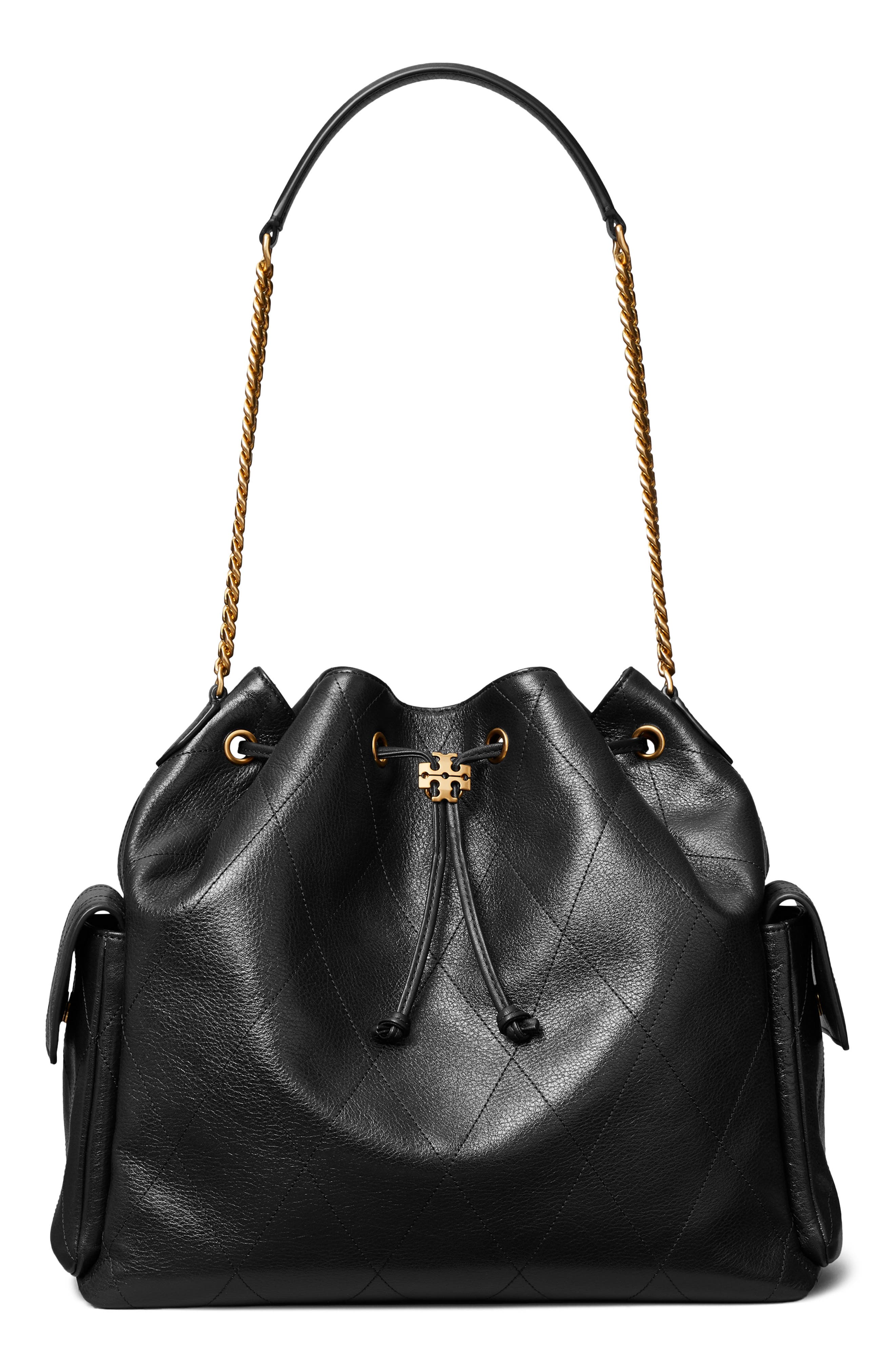 Tory Burch Large Charlie Quilted Leather Drawstring Shoulder Bag, Main, color, 