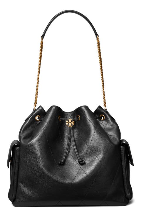Large Charlie Quilted Leather Drawstring Shoulder Bag