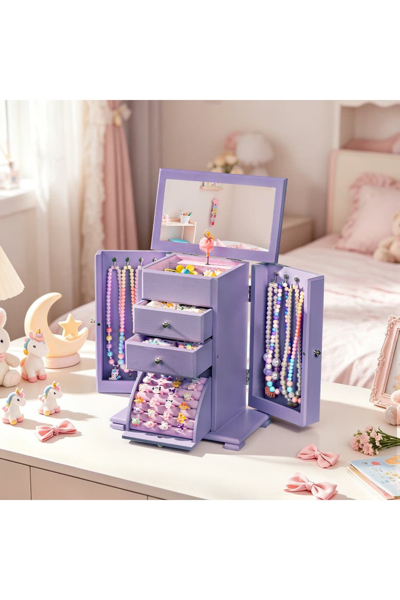 Wooden Musical Jewelry Box, Alternate, color, Purple