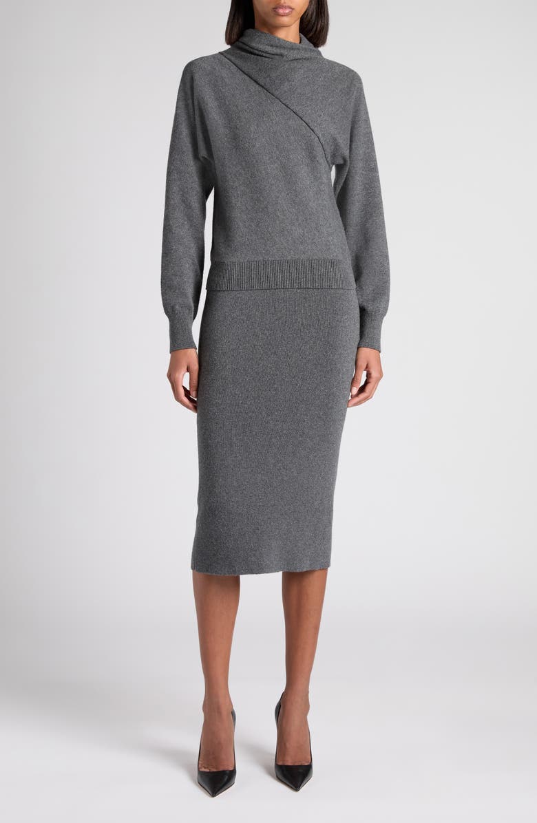 TOM FORD Wrap Detail Cashmere & Cotton Sweater, Main, color, Ig712 Dark Grey Melange