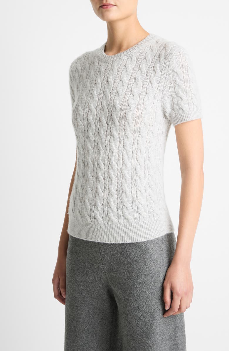 Vince Cable Short Sleeve Sweater, Alternate, color, Heather Pale Grey