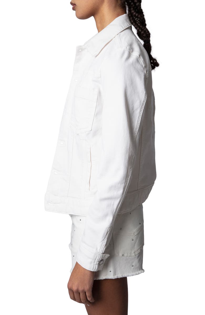 Zadig & Voltaire Kiomy Skull Cotton Blend Zip-Up Trucker Jacket, Alternate, color, 