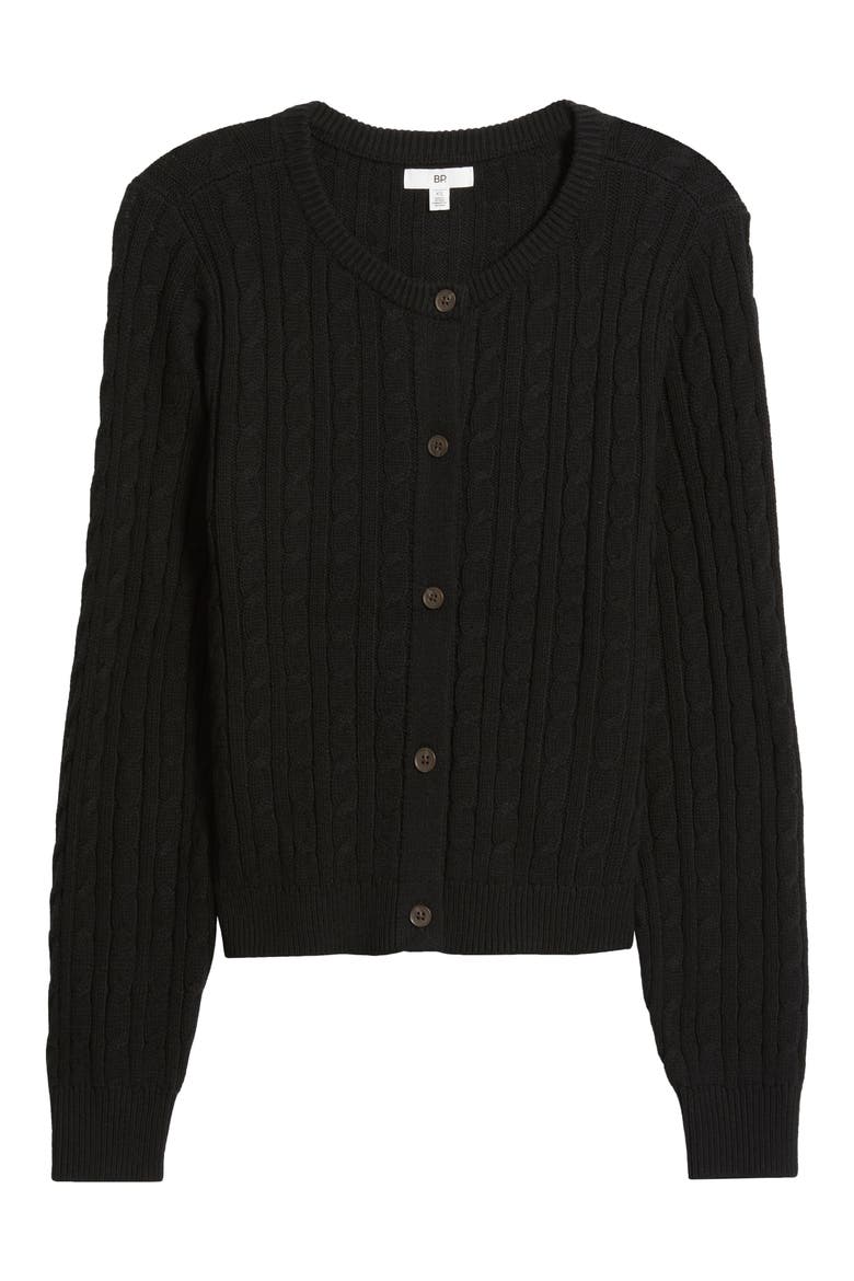 Button Front Cotton Blend Cardigan, Alternate, color, BLACK