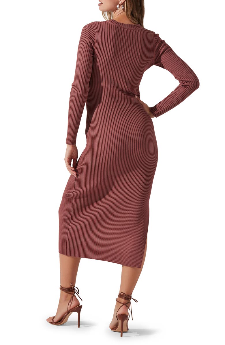 ASTR the Label Cutout Long Sleeve Ribbed Midi Sweater Dress, Alternate, color, Rosewood