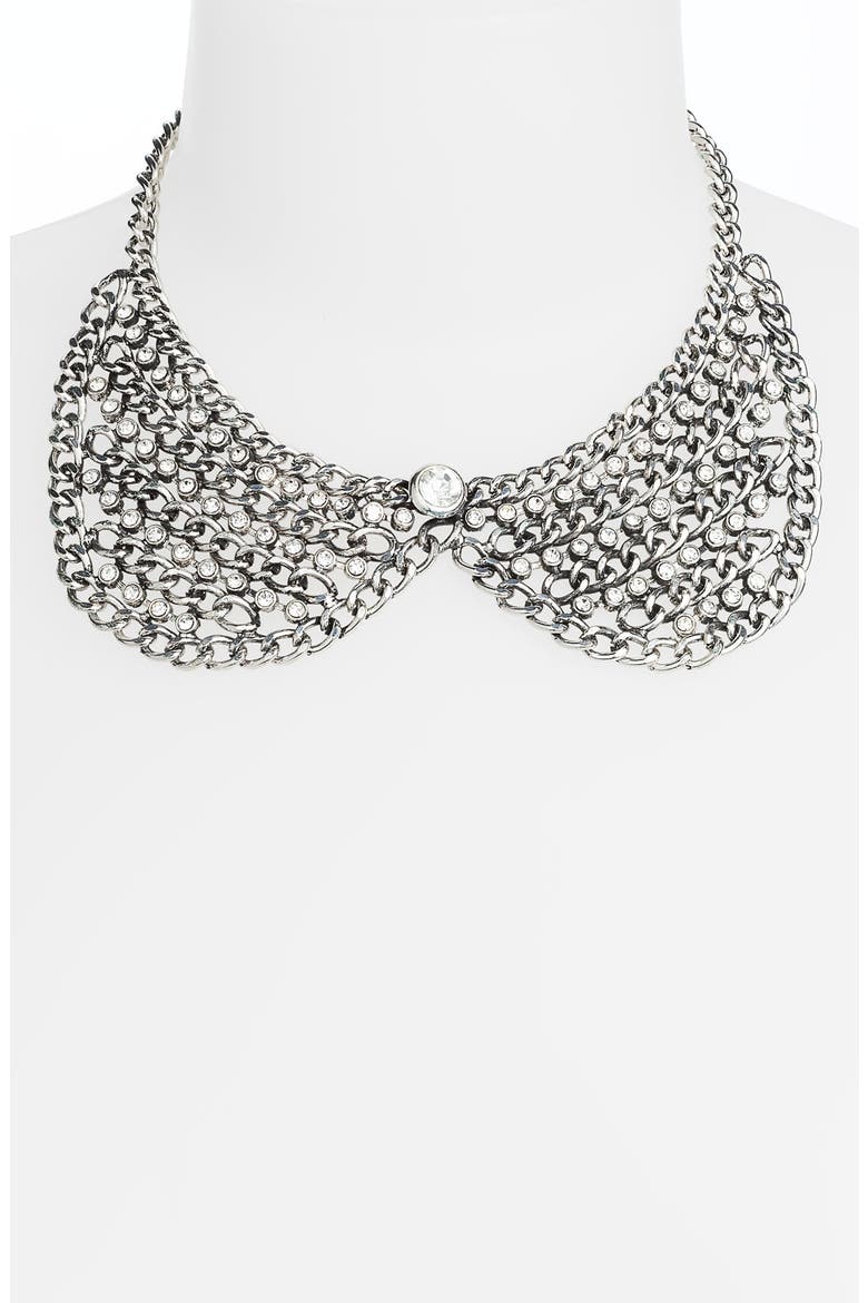 Chain & Rhinestone Collar Necklace, Main, color, SILVER