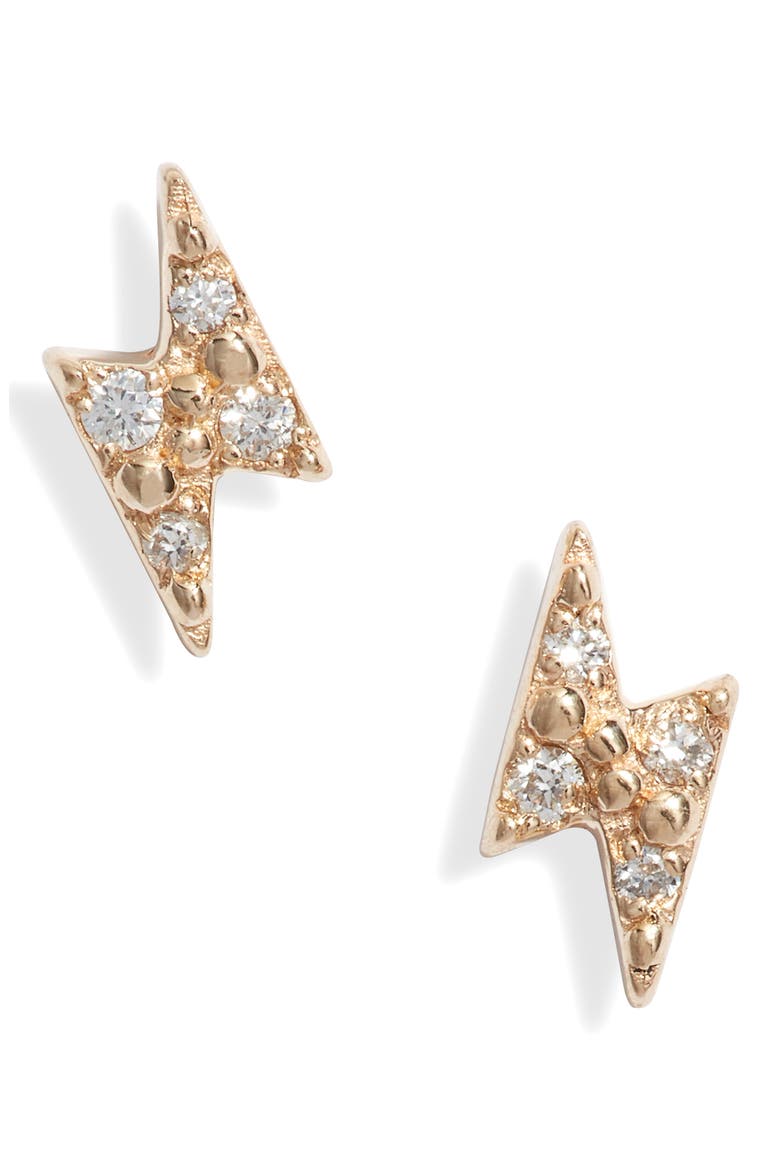Celestial Lightning Bolt Stud Earrings, Main, color, GOLD