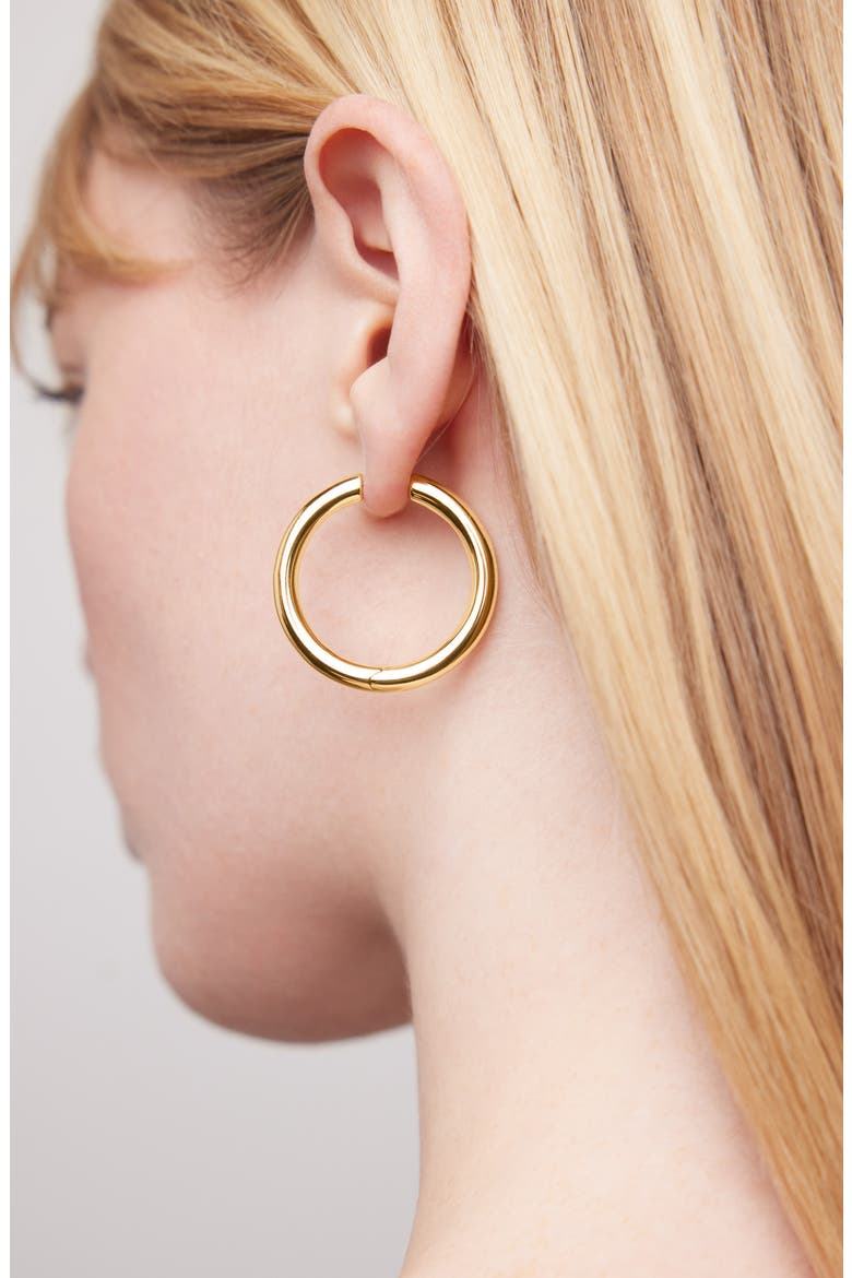 Mini Lilly Hinged Hoop Earrings, Alternate, color, YELLOW GOLD