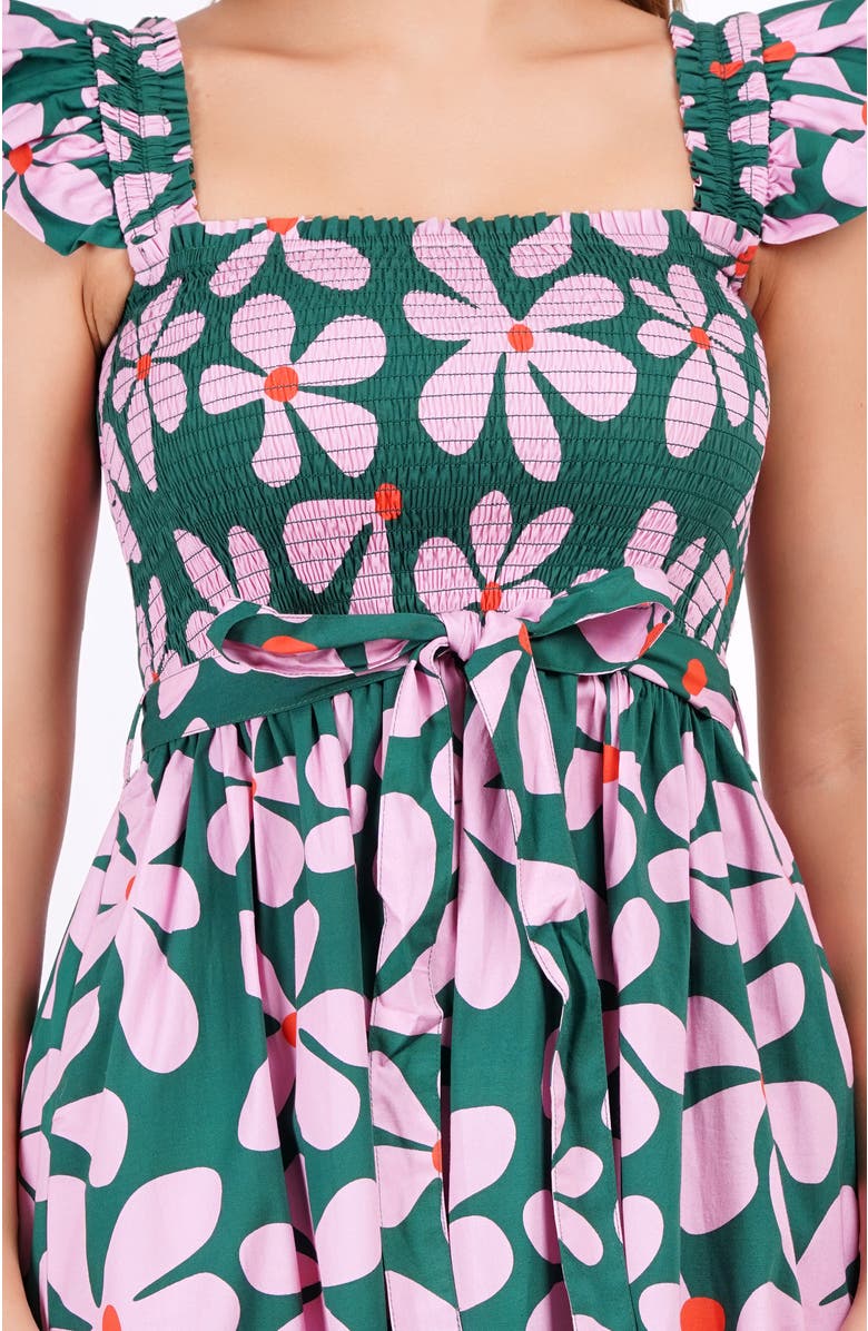 Leota Ivanna A-Line Smocked Midi Dress, Alternate, color, Dancing Daisies Evergreen