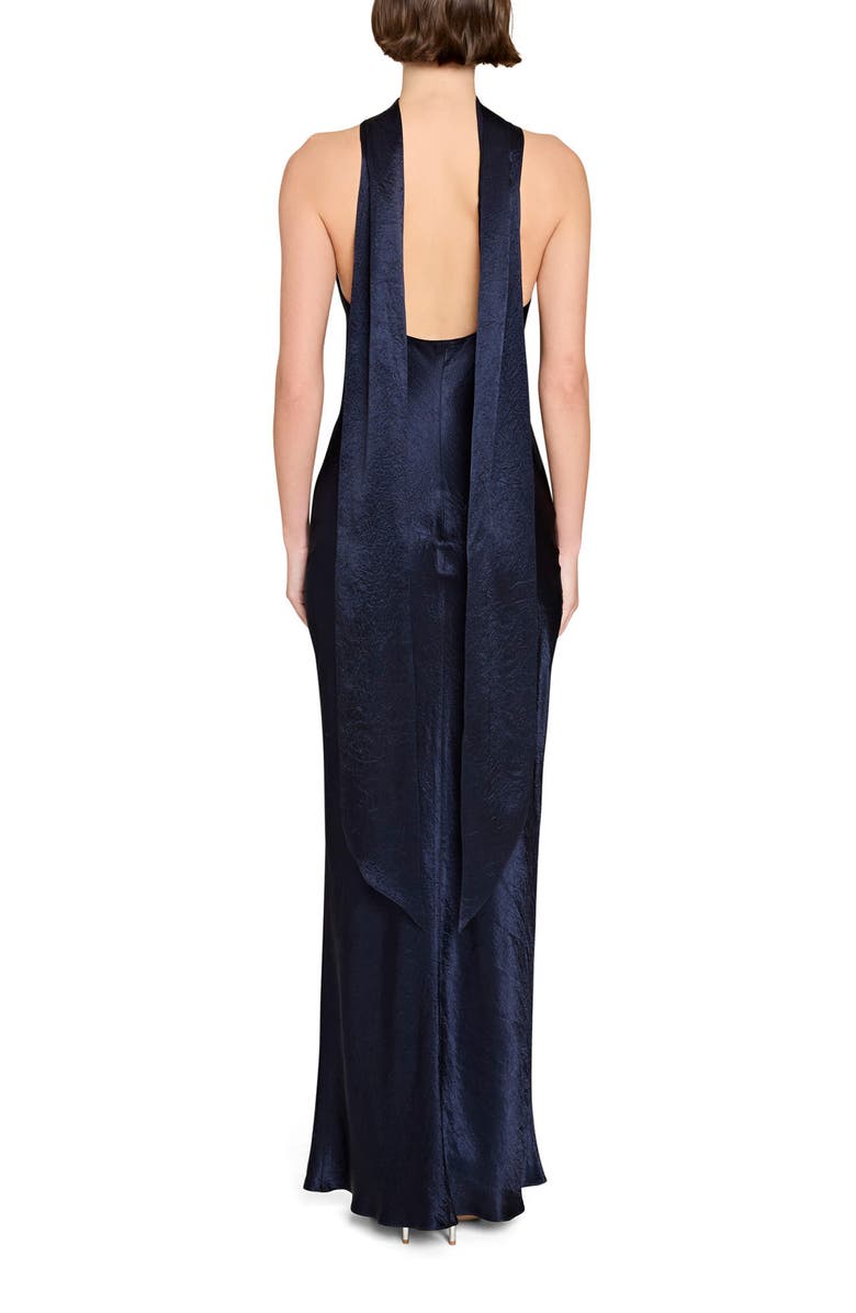 Amanda Uprichard Ashton Drape Satin Gown, Alternate, color, Navy