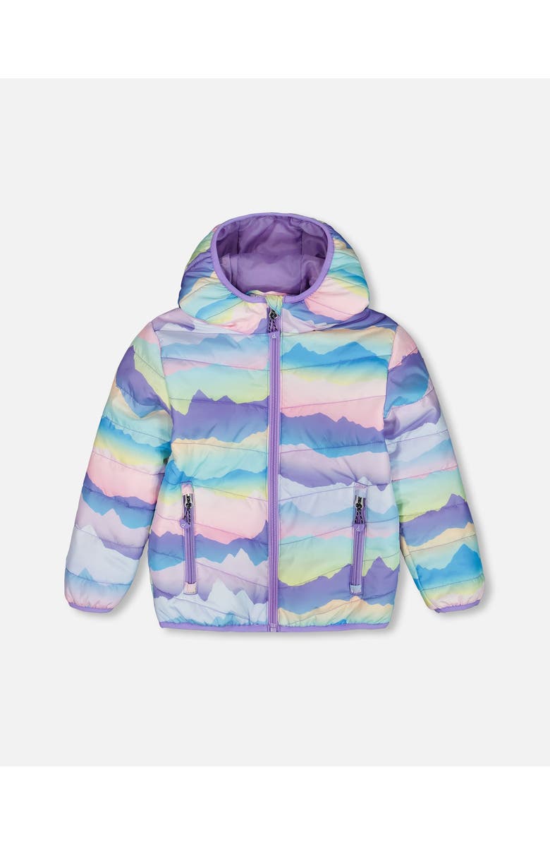 Deux par Deux Baby Girl's Printed Quilted Mid-Season Jacket Mauve And Blue, Pink Mountain, Main, color, 