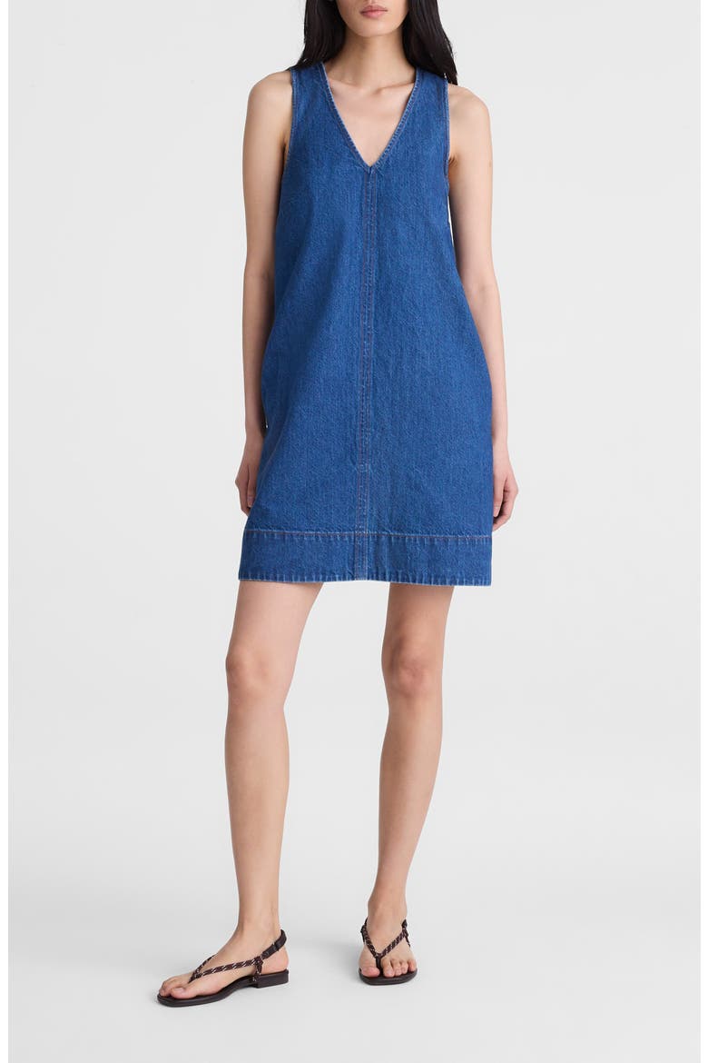 V-Neck Sleeveless Denim Minidress, Main, color, MARINA BLUE
