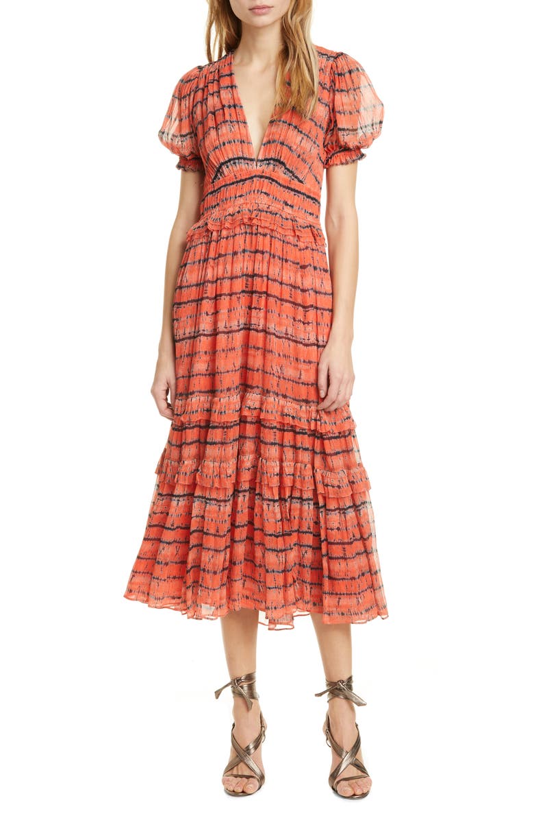 Ulla Johnson Elodie Tie Dye Silk Midi Dress, Main, color,