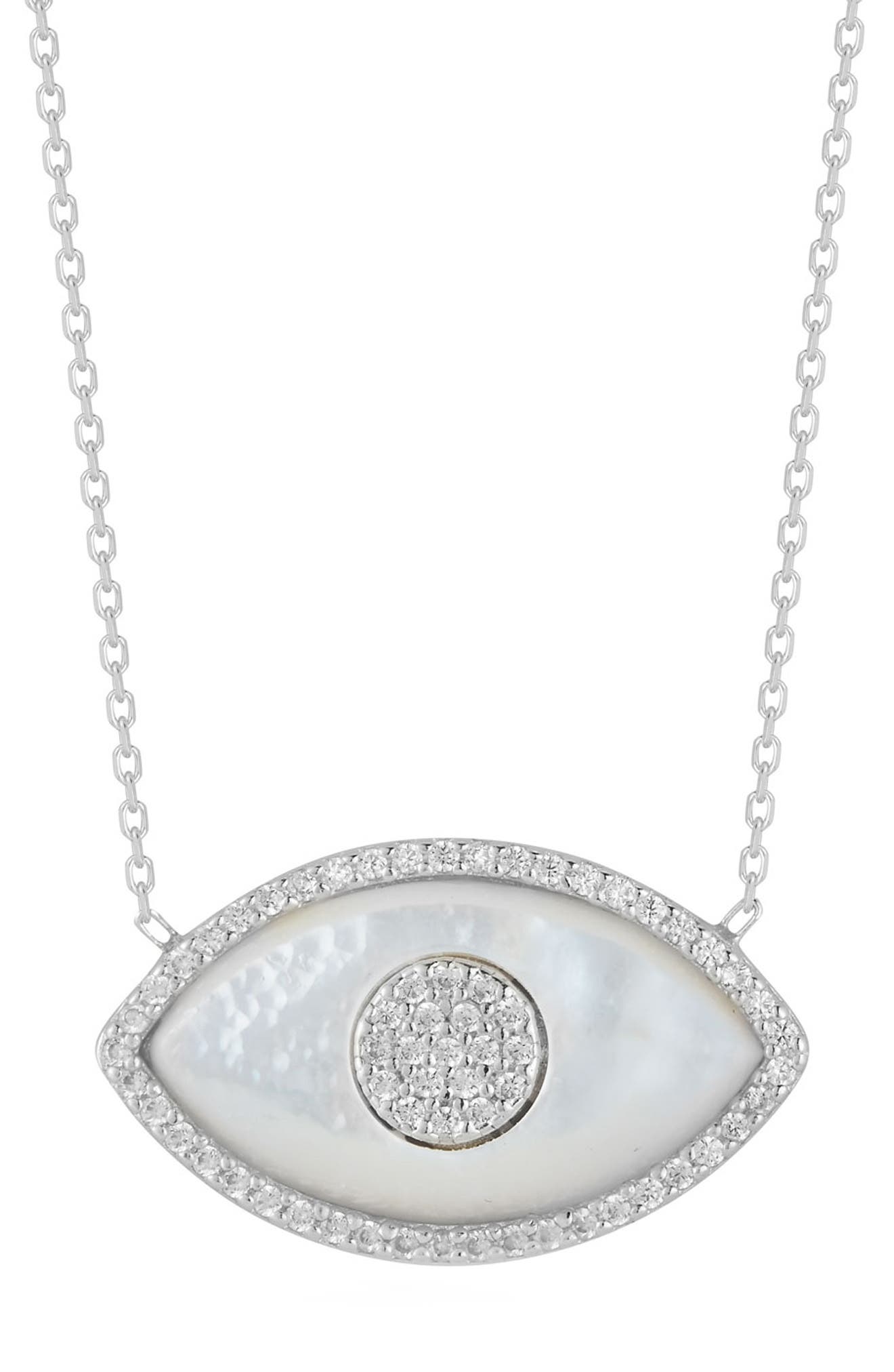 SPHERA MILANO Sterling Silver Mother of Pearl Evil Eye CZ Pendant Necklace
