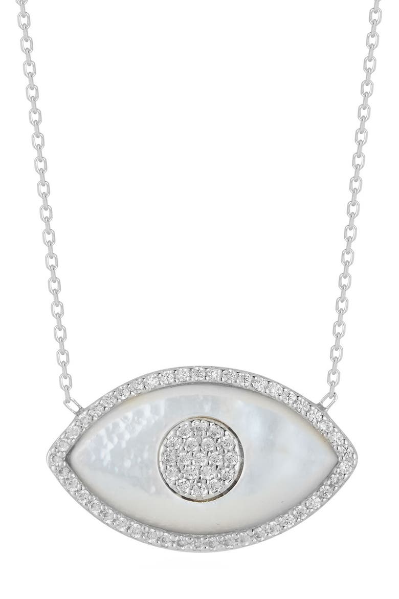 Sterling Silver Mother of Pearl Evil Eye CZ Pendant Necklace, Main, color, SILVER