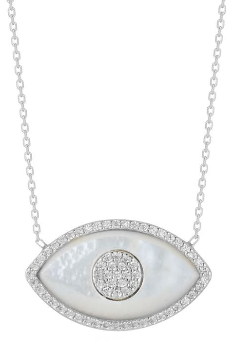 Sterling Silver Mother of Pearl Evil Eye CZ Pendant Necklace