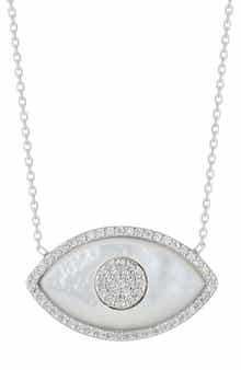 SPHERA MILANO Sterling Silver Mother of Pearl Evil Eye CZ Pendant Necklace