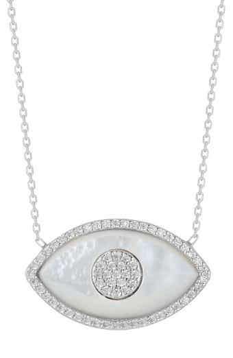 SPHERA MILANO Sterling Silver Mother of Pearl Evil Eye CZ Pendant Necklace