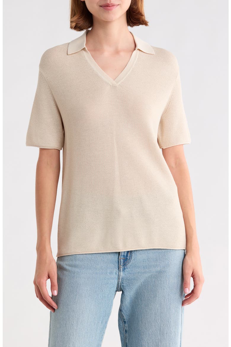 Open Collar Short Sleeve Sweater, Main, color, SAND