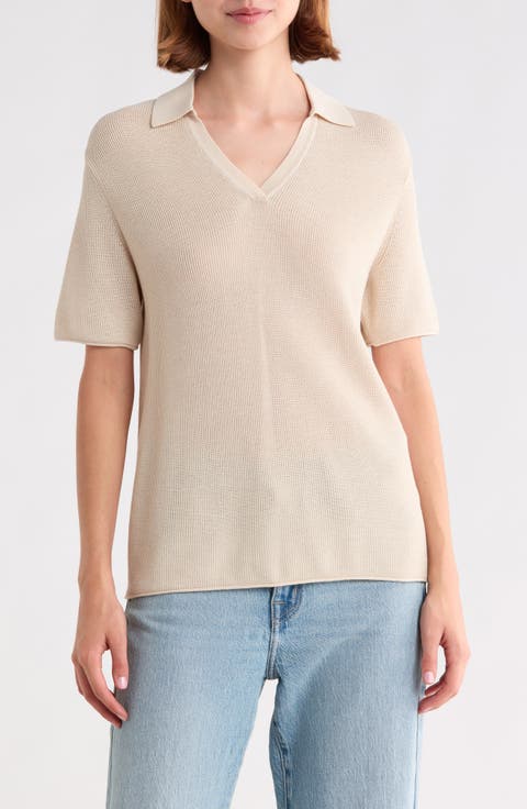 Open Collar Short Sleeve Sweater