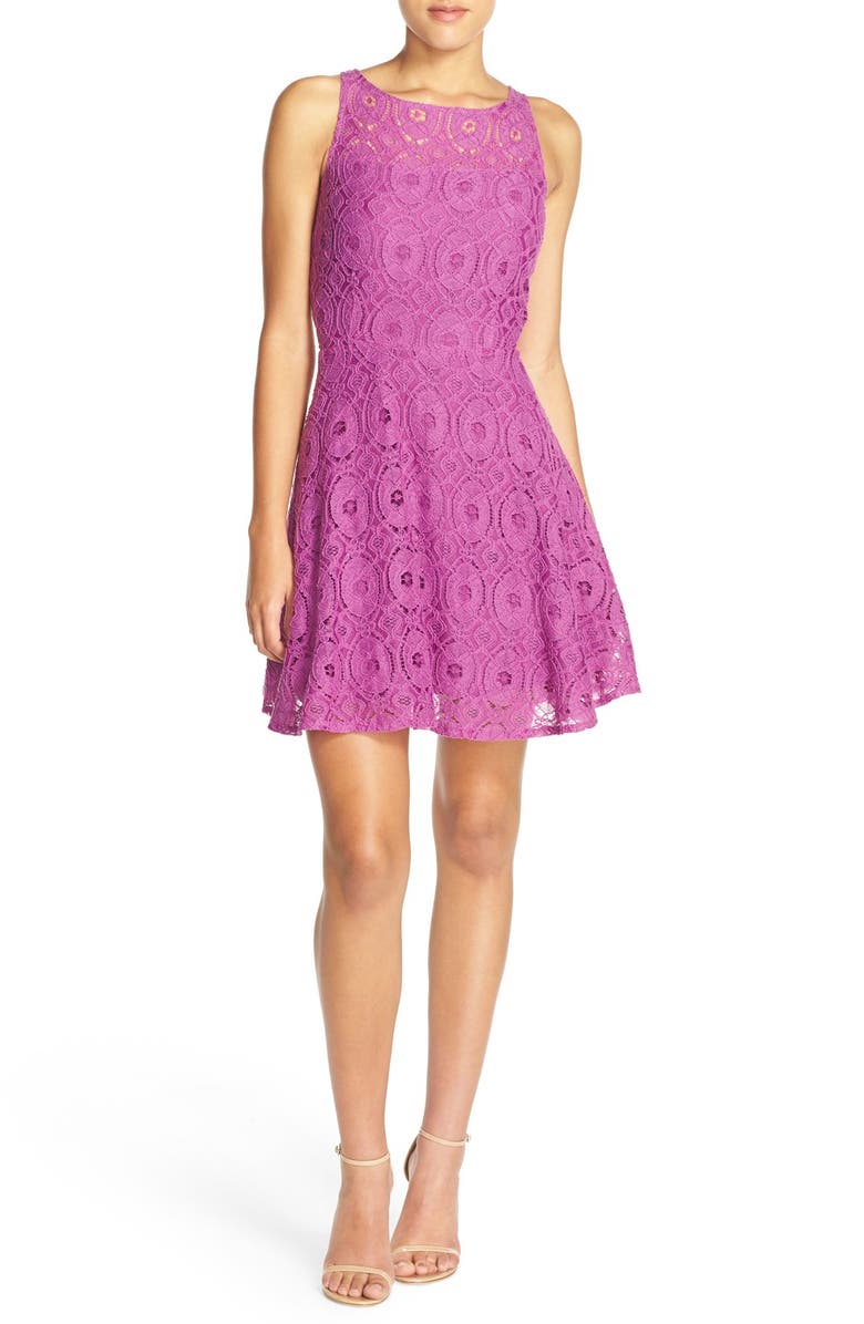 BB Dakota by Steve Madden BB Dakota Renley Lace Fit & Flare Minidress, Alternate, color, Radiant Orchid
