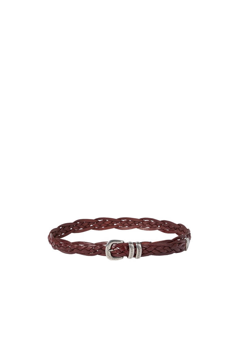 Braided calfskin belt with detailed buckle and tip, Alternate, color, Tobacco