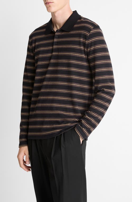 Vince Striped Long Sleeve Jersey Polo In Black