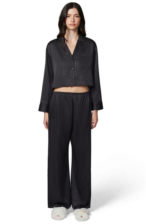Shop Florence By Mills Stardust Satin Crop Pajama Shirt In Black