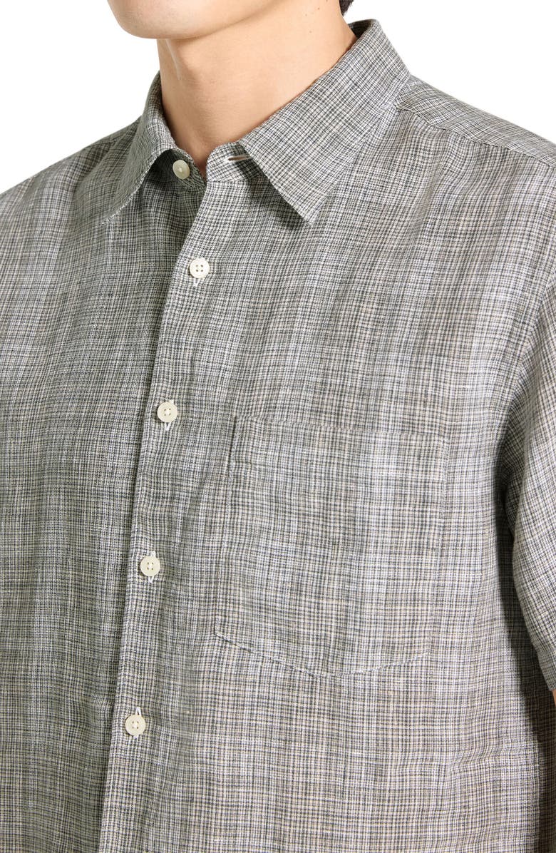 Theory Irving Plaid Short Sleeve Linen Button-Up Shirt, Alternate, color, Pine Grove Multi - 2Rn