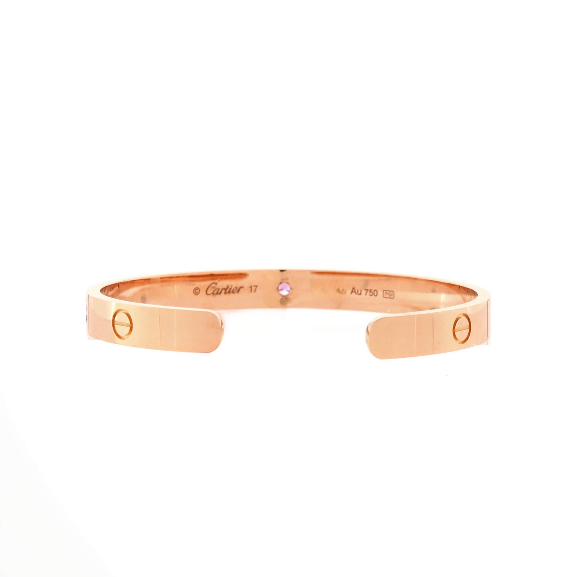Love Cuff Bracelet 18K Rose Gold with Pink Sapphire, Alternate, color, Metallic Gold
